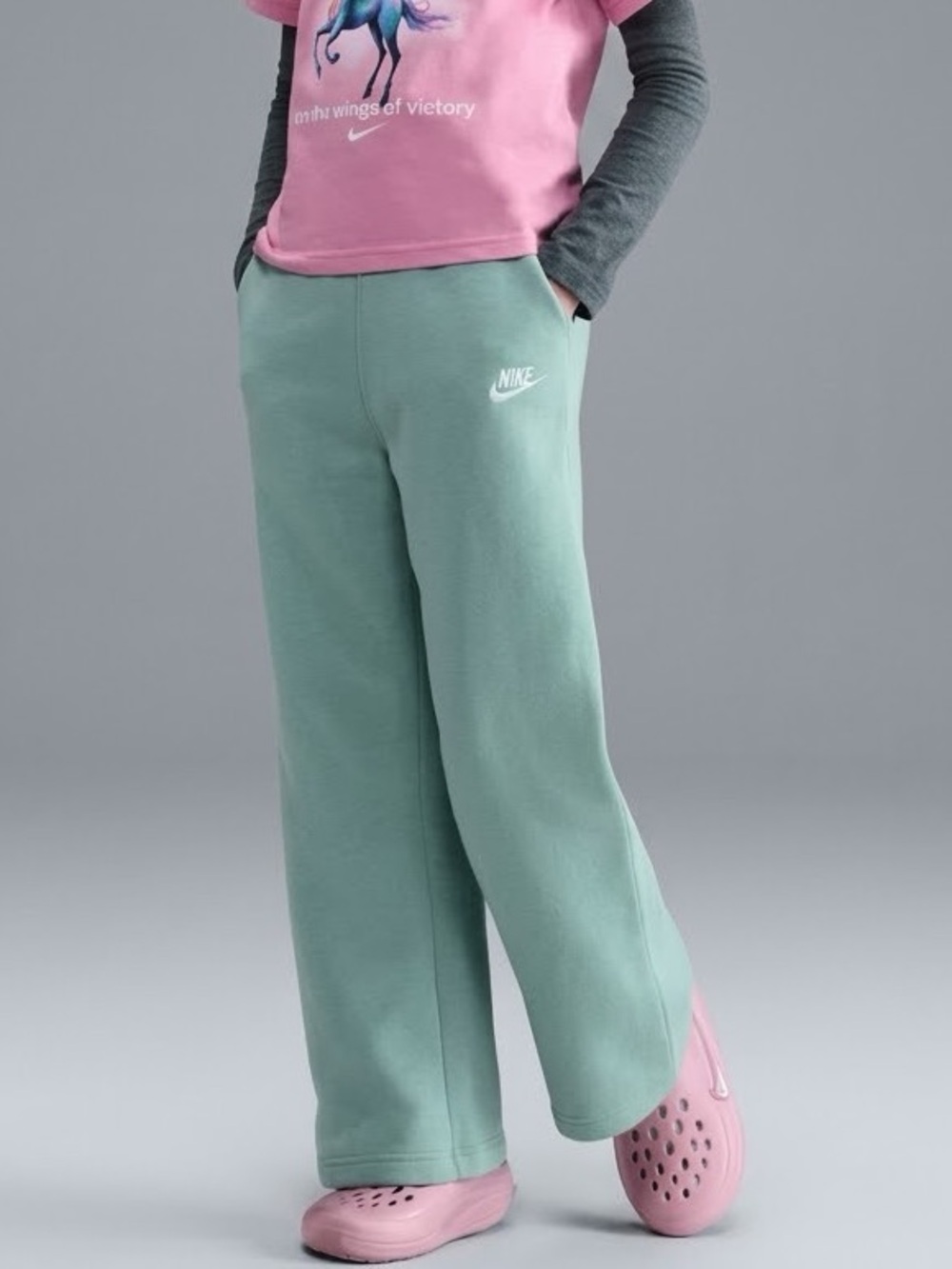 Nike Girls XL Club Fleece Wide Leg Sweatpants Mint Green FD2927-349